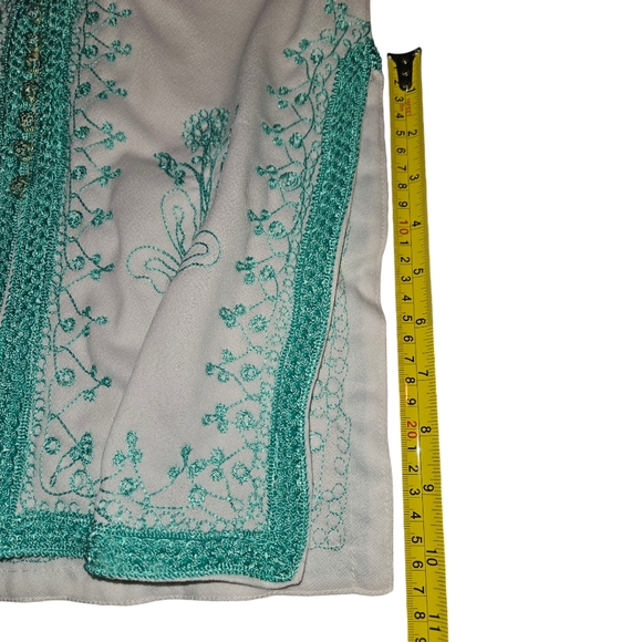 Vintage Moroccan Midi Dress Tunic Kaftan Hippie Teal Button embroidery Women OS - Picture 11 of 11